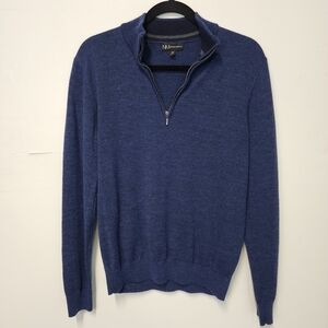 Neiman Marcus Navy Blue 1/4 Zip-Up Sweater Long Sleeve Knit Wool Blend Mens